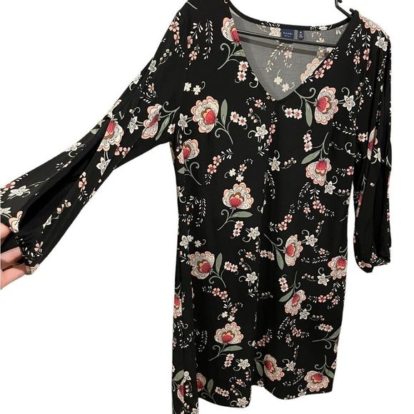 Kaari Blue Pastel Dark Boho Whimsical Fairycore Floral Cutout Sleeve Mini Dress - Picture 1 of 6